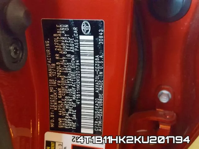 4T1B11HK2KU201794 фото 2