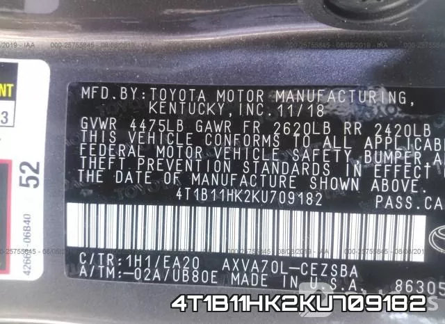 4T1B11HK2KU709182 фото 10