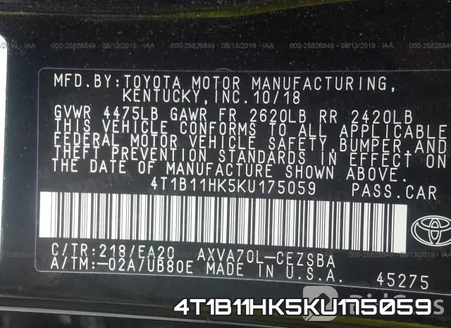 4T1B11HK5KU175059 фото 10