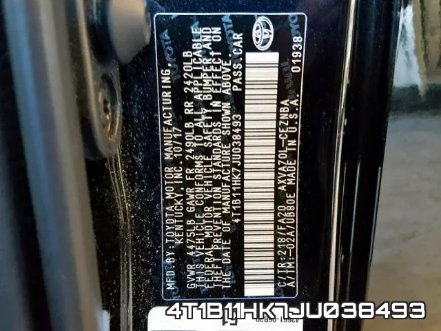 4T1B11HK7JU038493 фото 2