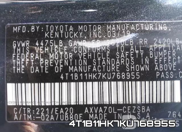 4T1B11HK7KU768955 фото 10