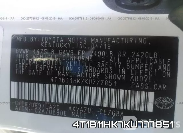 4T1B11HK7KU777851 фото 10