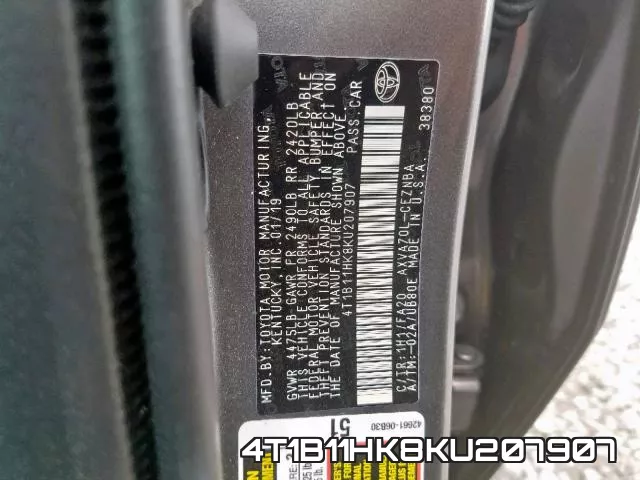 4T1B11HK8KU207907 фото 2