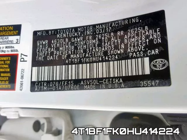 4T1BF1FK0HU414224 фото 2