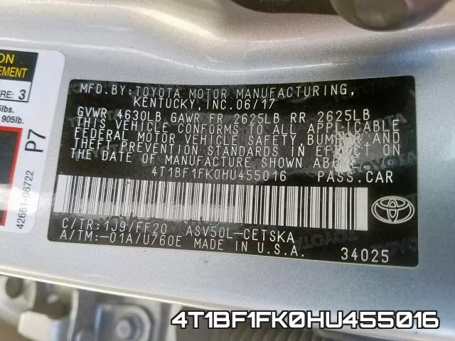 4T1BF1FK0HU455016 фото 2