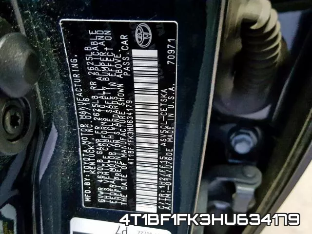 4T1BF1FK3HU634179 фото 2