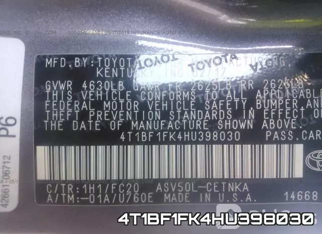 4T1BF1FK4HU398030 фото 10