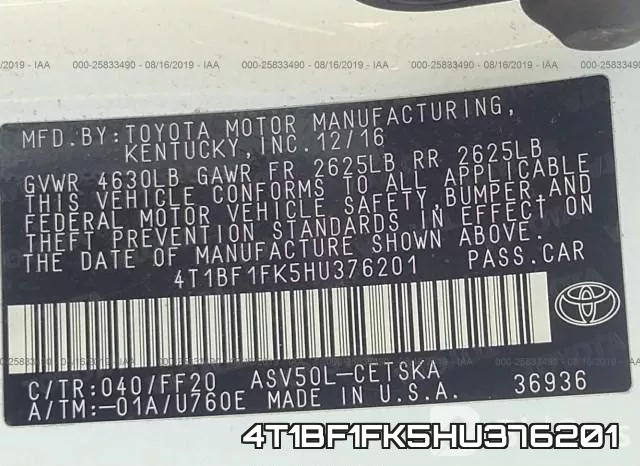 4T1BF1FK5HU376201 фото 10