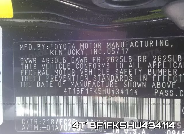 4T1BF1FK5HU434114 фото 10