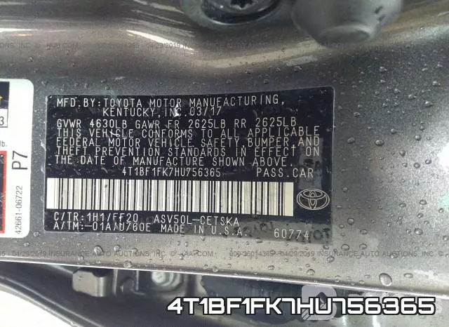 4T1BF1FK7HU756365 фото 10