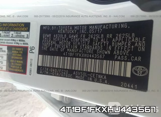 4T1BF1FKXHU443567 фото 10