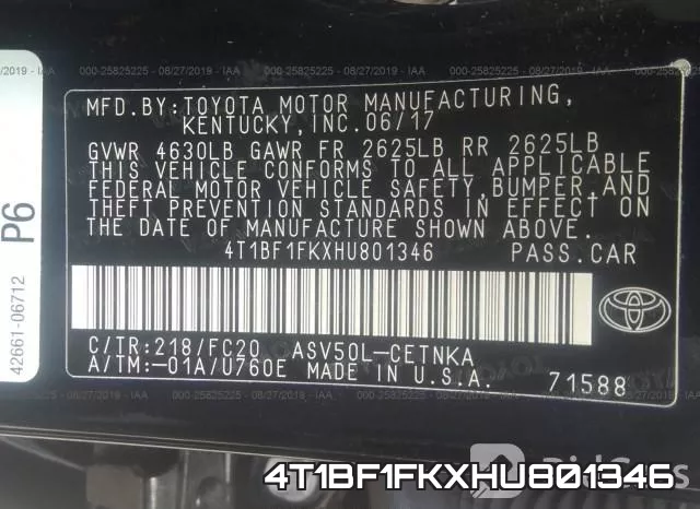 4T1BF1FKXHU801346 фото 10