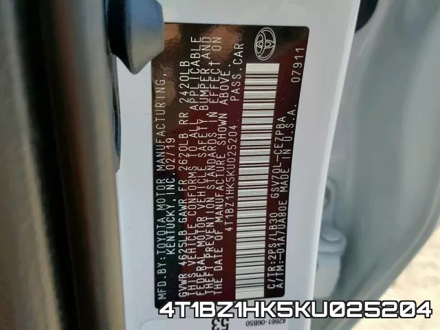 4T1BZ1HK5KU025204 фото 2