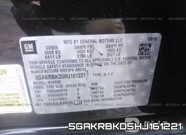 5GAKRBKD5HJ161221 фото 10