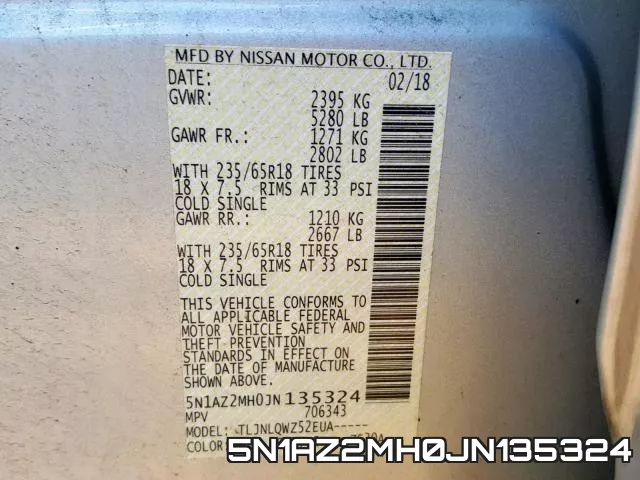 5N1AZ2MH0JN135324 фото 2
