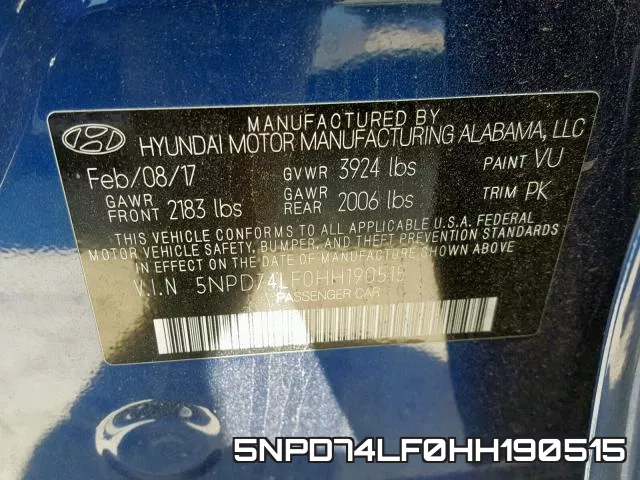 5NPD74LF0HH190515 фото 2