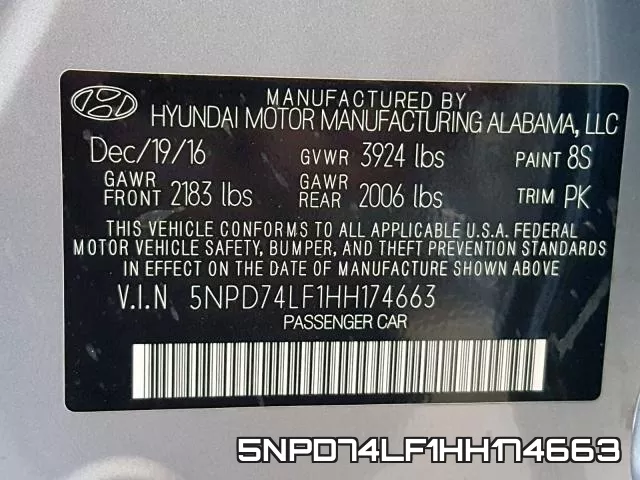 5NPD74LF1HH174663 фото 2