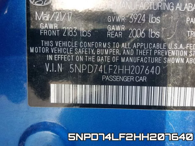 5NPD74LF2HH207640 фото 2
