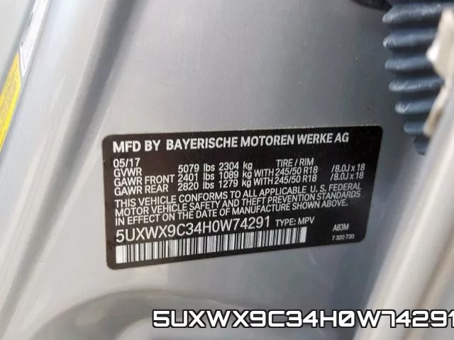 5UXWX9C34H0W74291 фото 2
