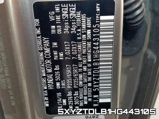 5XYZTDLB1HG443105 фото 2