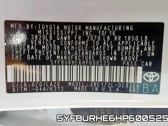 5YFBURHE6HP600525 фото 2