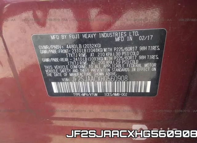 JF2SJAACXHG560908 фото 10