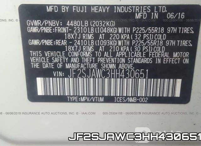 JF2SJAWC3HH430651 фото 10