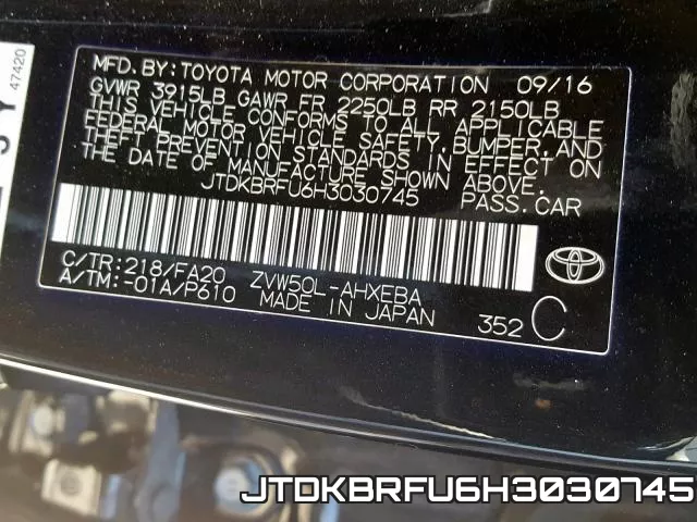 JTDKBRFU6H3030745 фото 2