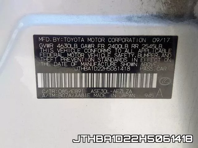 JTHBA1D22H5061418 фото 2