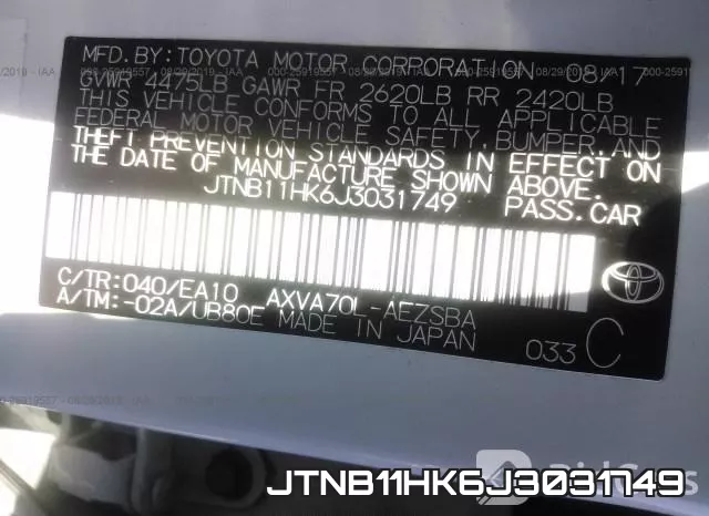 JTNB11HK6J3031749 фото 10