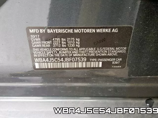 WBA4J5C54JBF07539 фото 2