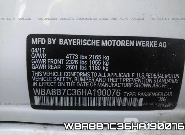 WBA8B7C36HA190076 фото 10