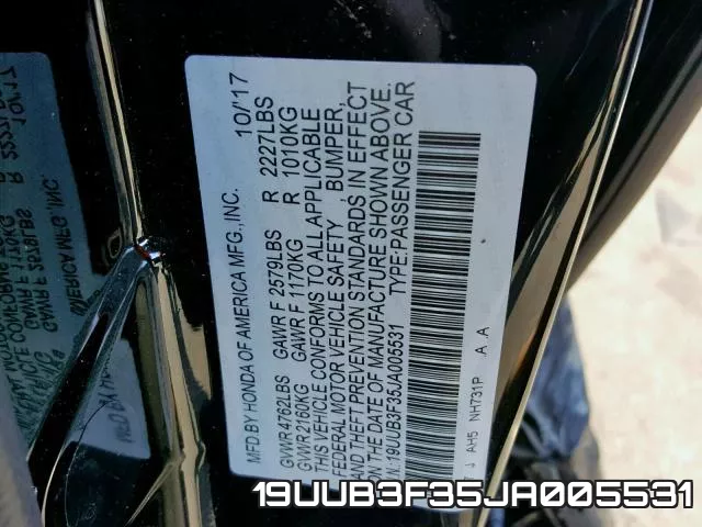 19UUB3F35JA005531 фото 2