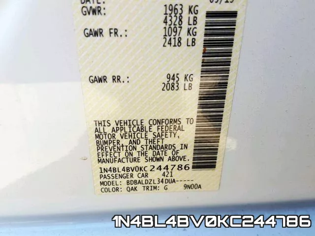 1N4BL4BV0KC244786 фото 2