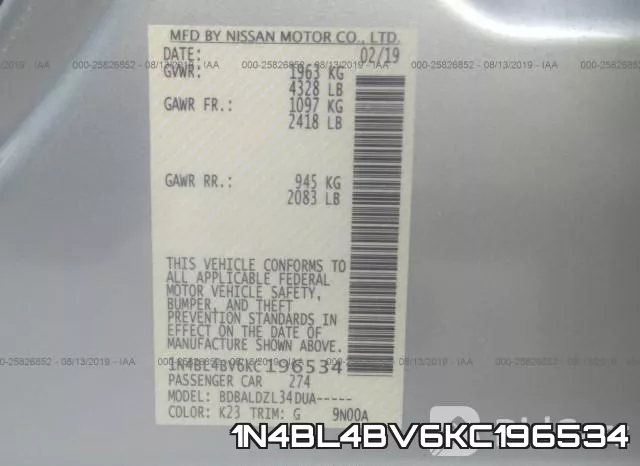 1N4BL4BV6KC196534 фото 10