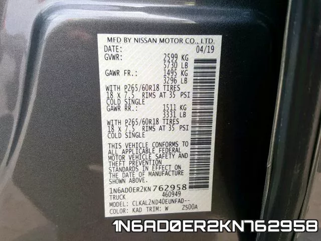 1N6AD0ER2KN762958 фото 2
