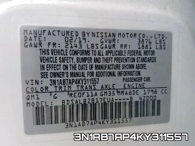 3N1AB7AP4KY311557 фото 2
