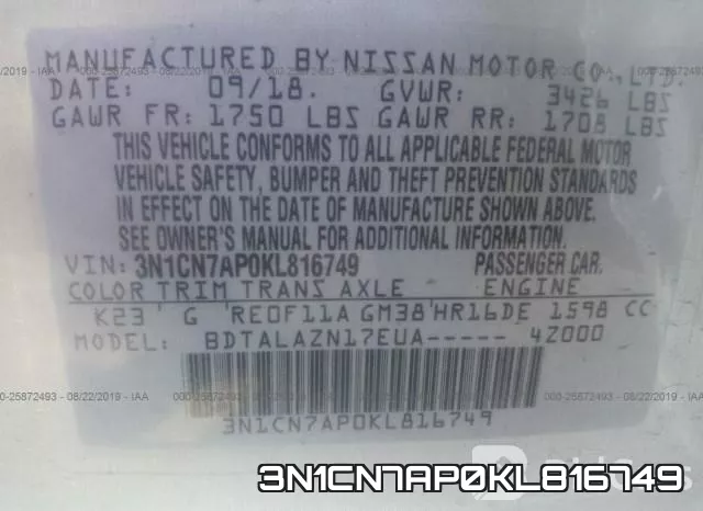 3N1CN7AP0KL816749 фото 10