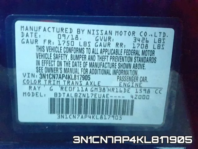 3N1CN7AP4KL817905 фото 2