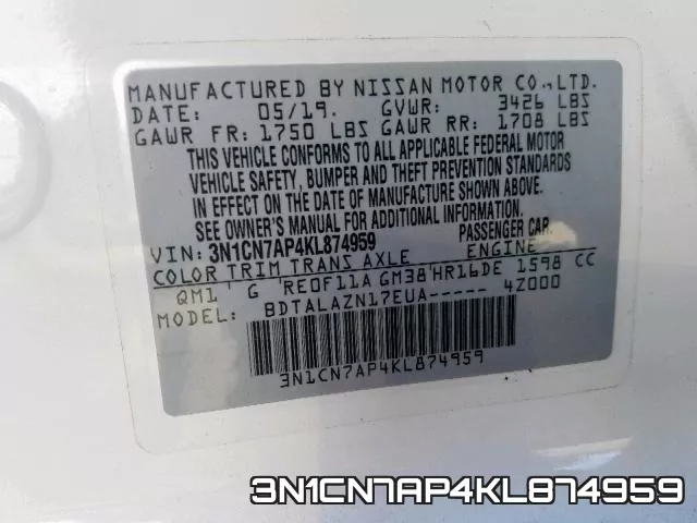 3N1CN7AP4KL874959 фото 2