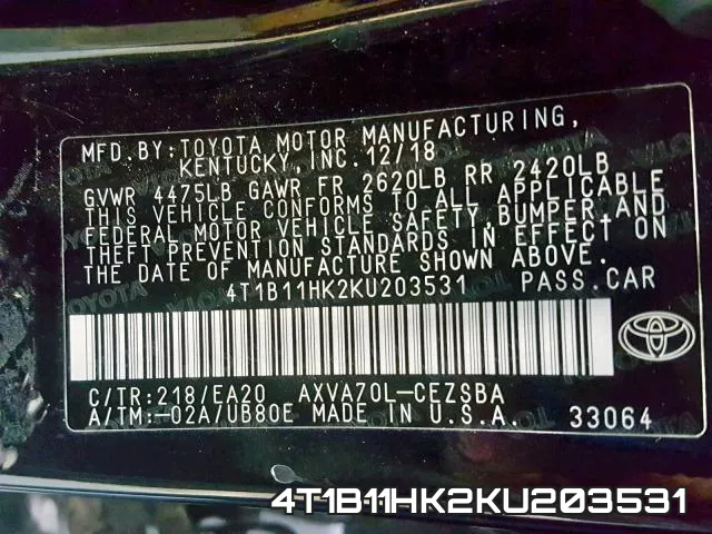 4T1B11HK2KU203531 фото 2