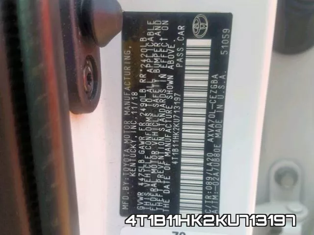 4T1B11HK2KU713197 фото 2