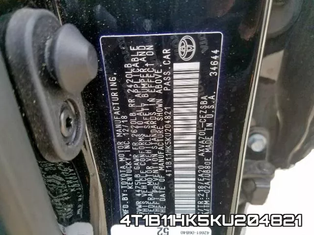4T1B11HK5KU204821 фото 2