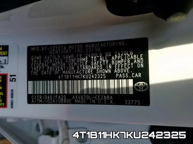 4T1B11HK7KU242325 фото 2