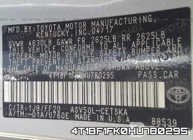 4T1BF1FK0HU780295 фото 10