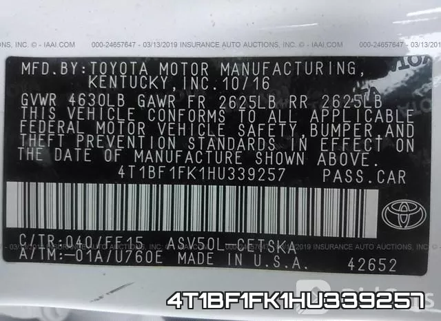 4T1BF1FK1HU339257 фото 9
