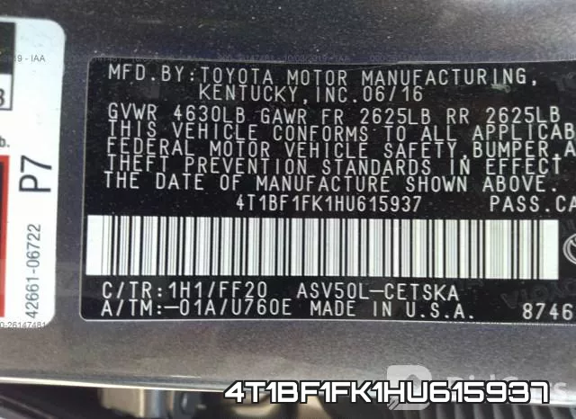 4T1BF1FK1HU615937 фото 10