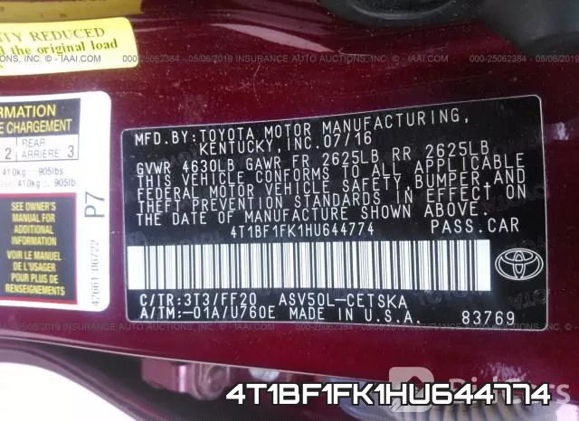 4T1BF1FK1HU644774 фото 10