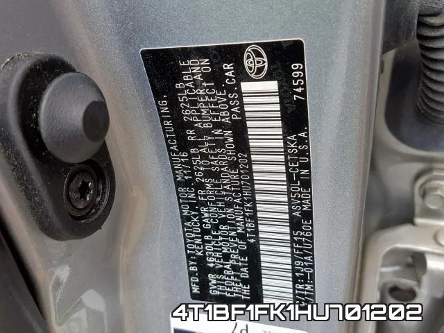4T1BF1FK1HU701202 фото 2