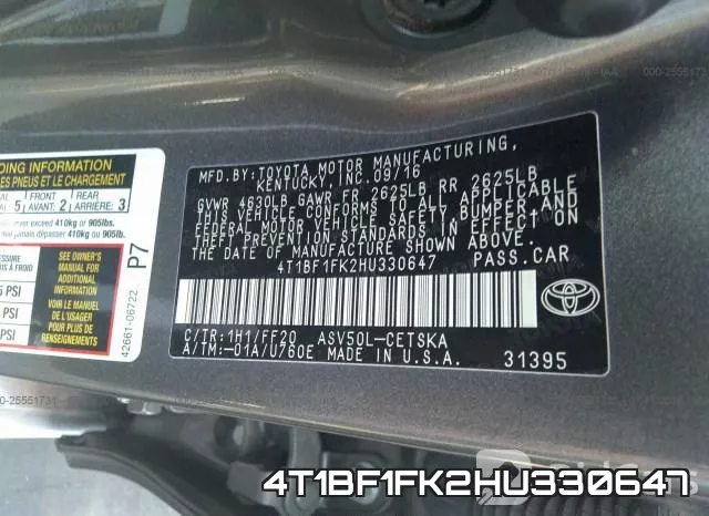4T1BF1FK2HU330647 фото 10